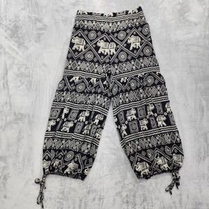 Gypsy Rose Pants Womens One Size Black Elephant Print Harem Crop Boho Rayon